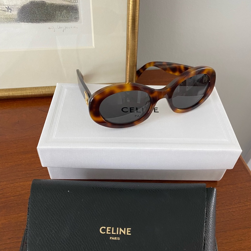 Celine Brown Tortoiseshell Oval Sunglasses